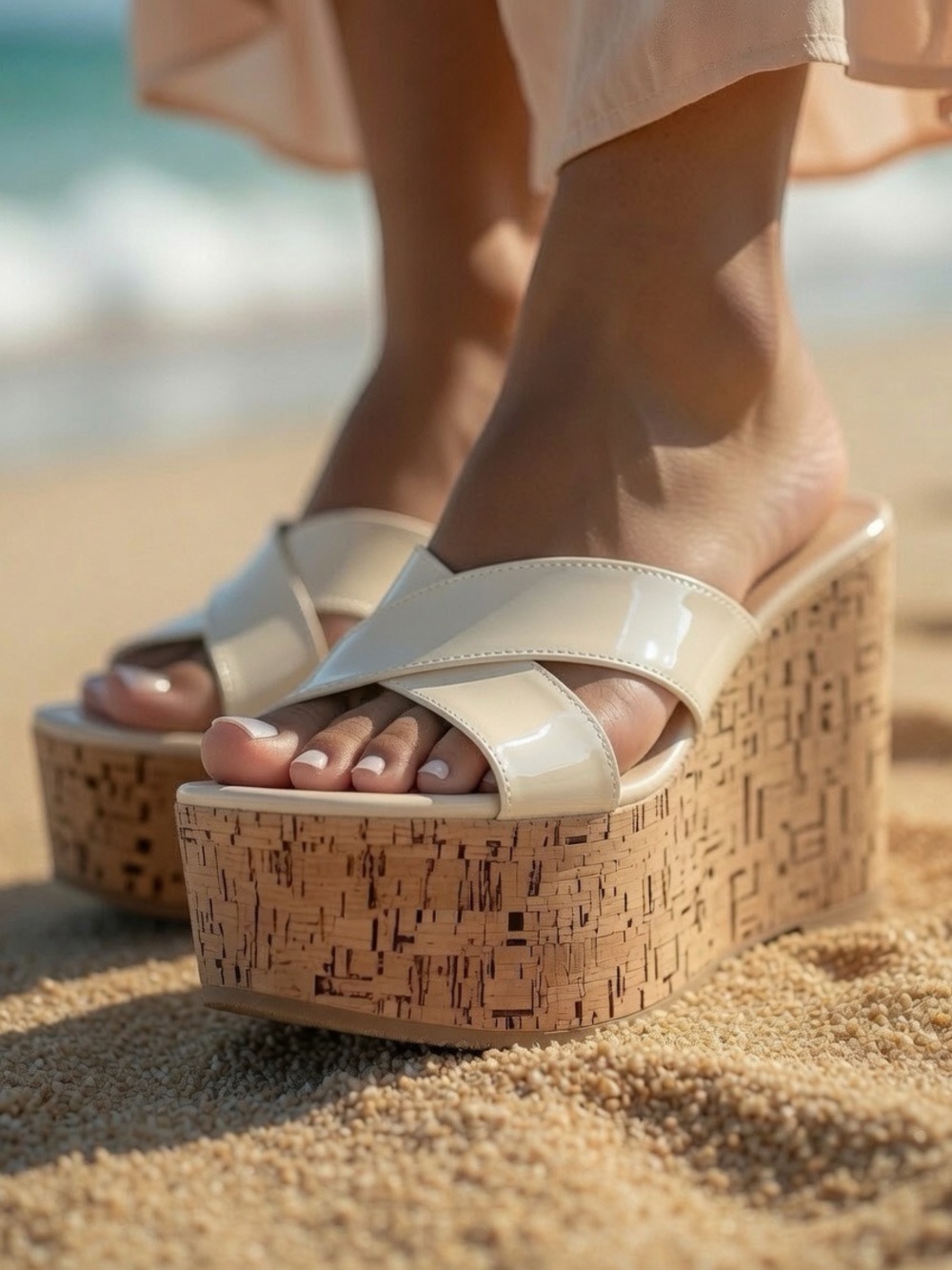 NEW Stuart Weitzman Dayna Wedge Sandals Cream Cork Platform MSRP $395 US8.5